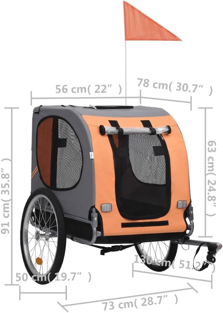 Pet Pushchairs & Strollers- Pet Supplies -Dog Bike Trailer Orange and Grey