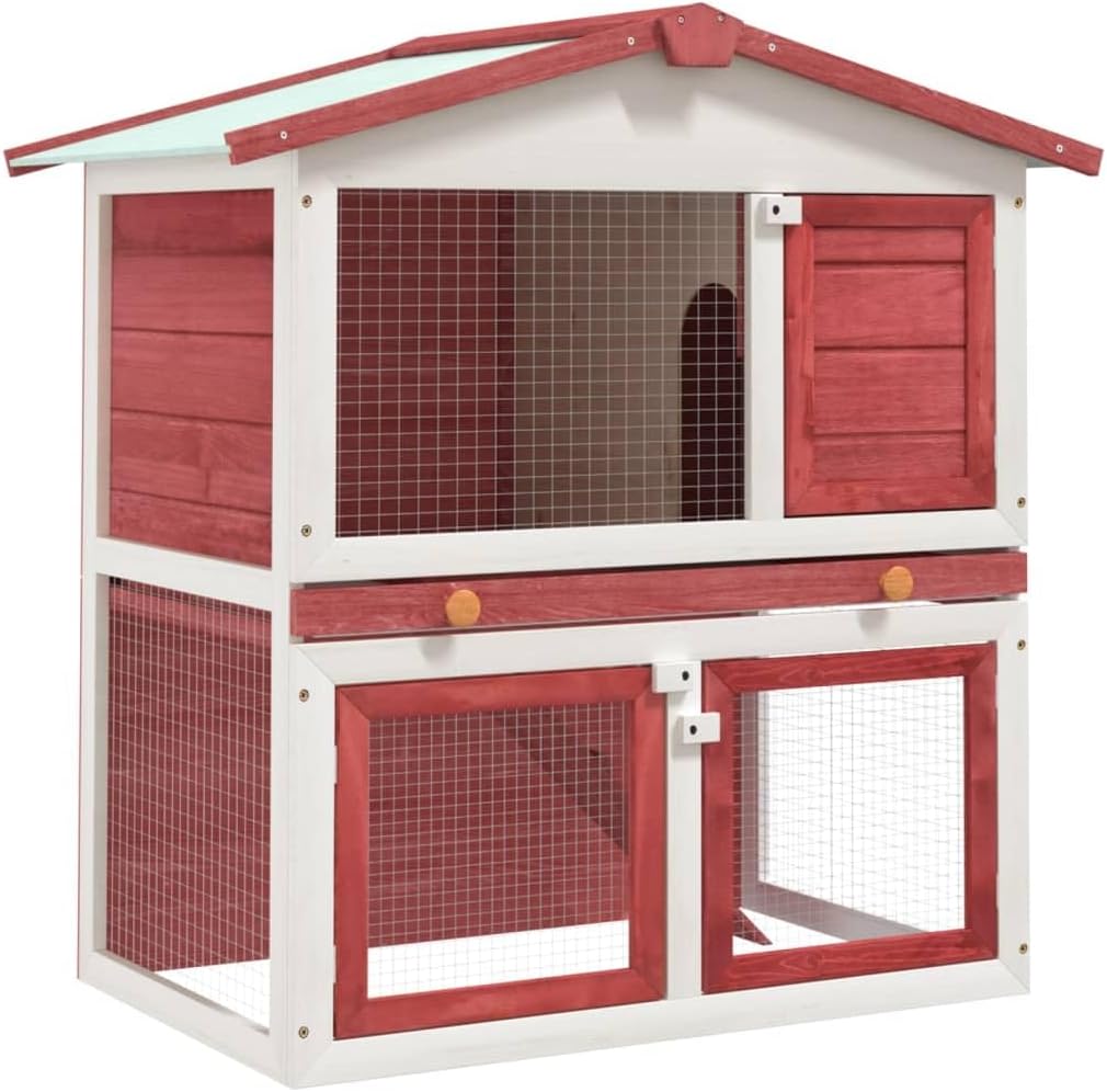 Pet Supplies Outdoor Rabbit Hutch 3 Doors Red Wood