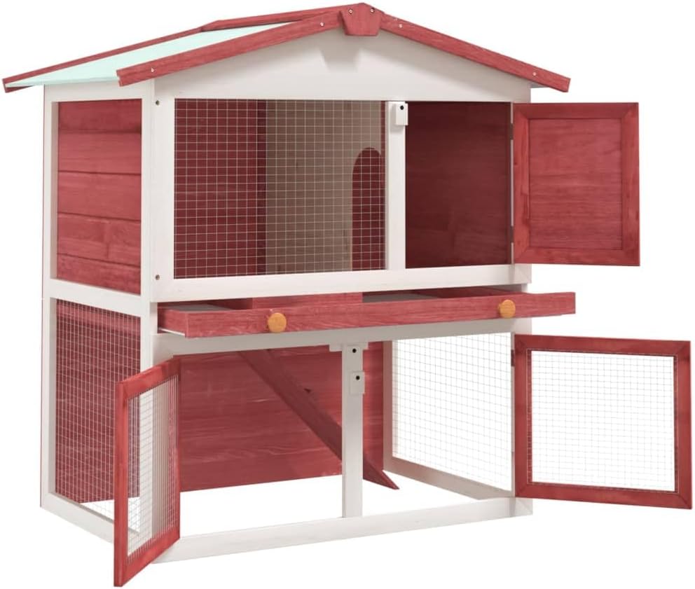 Pet Supplies Outdoor Rabbit Hutch 3 Doors Red Wood