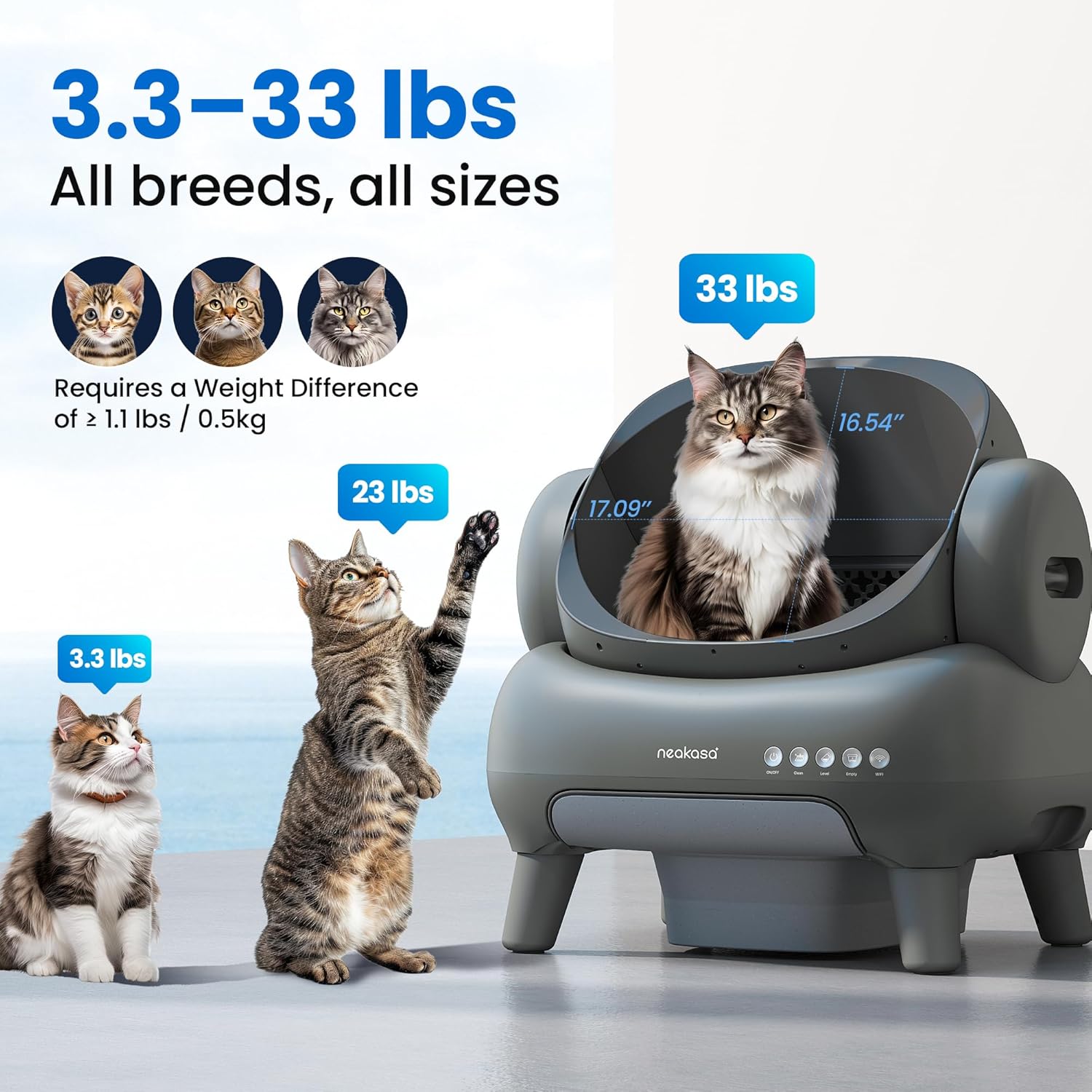 Self Cleaning Cat Litter Tray, Open Top Automatic Litter Box with Large Capacity